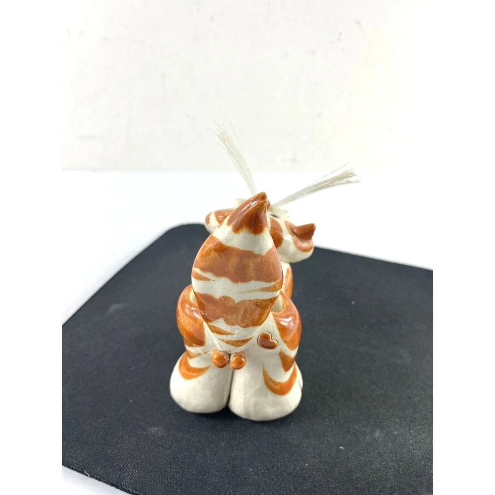 Vtg Striped Cat Pencil Holder Ceramic Handmade Gift Signed Anatomically Correct